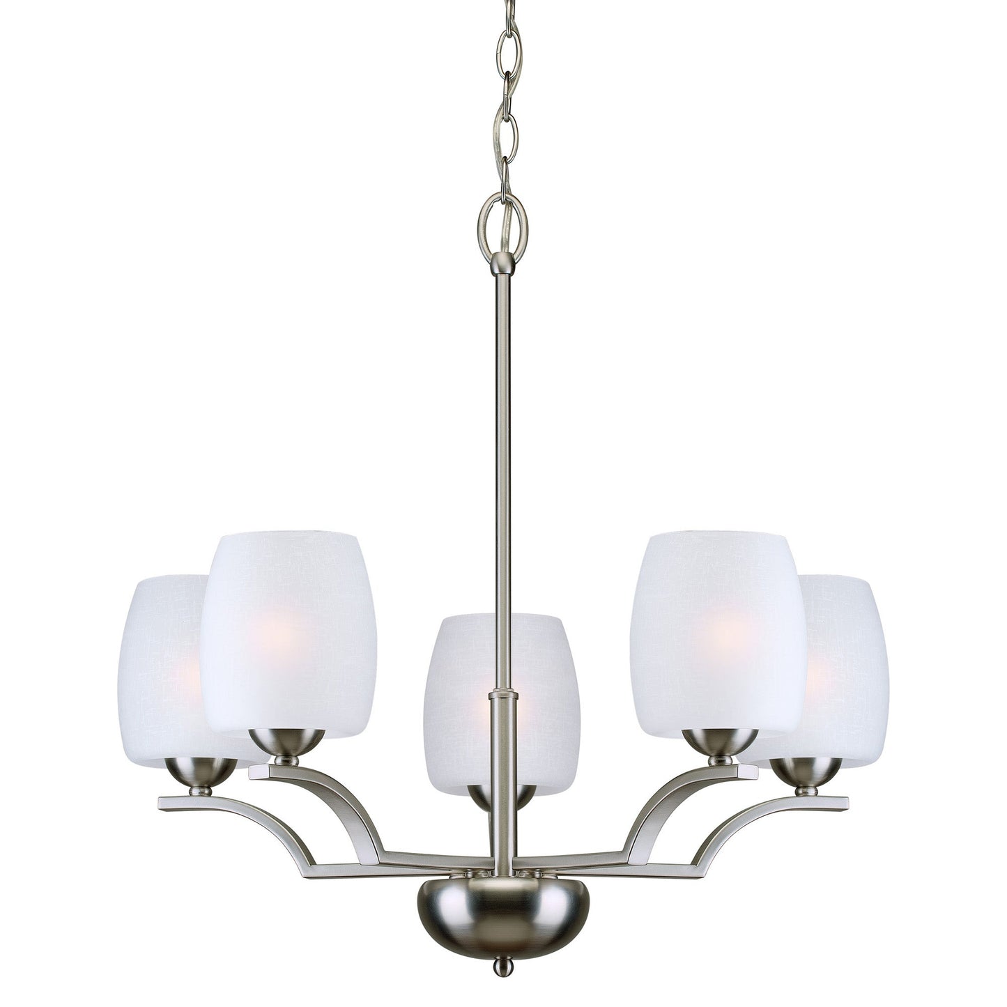 Forte Lighting Yetta 24" 5-Light Steel Brushed Nickel Chandelier With White Linen Glass Shades