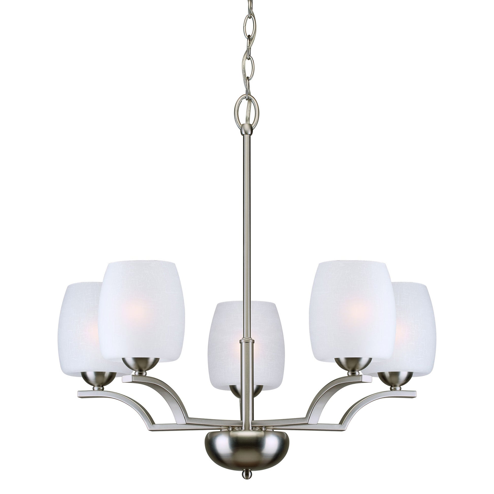 Forte Lighting Yetta 24" 5-Light Steel Brushed Nickel Chandelier With White Linen Glass Shades