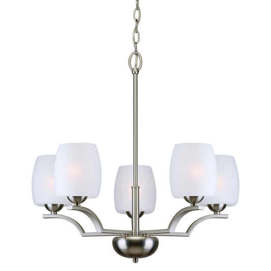 Forte Lighting Yetta 24" 5-Light Steel Brushed Nickel Chandelier With White Linen Glass Shades