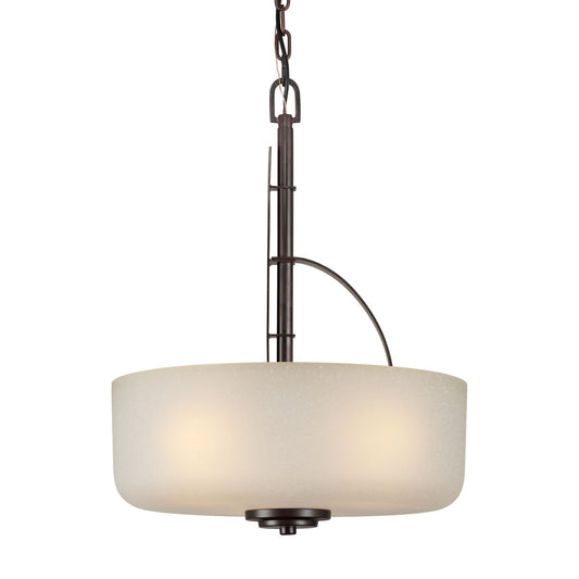 Forte Lighting Zane 17" 3-Light Steel Antique Bronze Bowl Pendant With Umber Linen Glass Shade