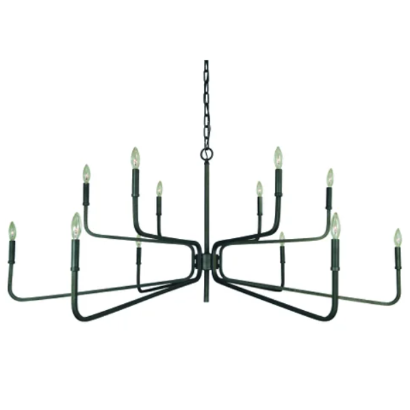 Framburg Heidelberg 60" x 24" 12-Light Satin Pewter Dining Chandelier