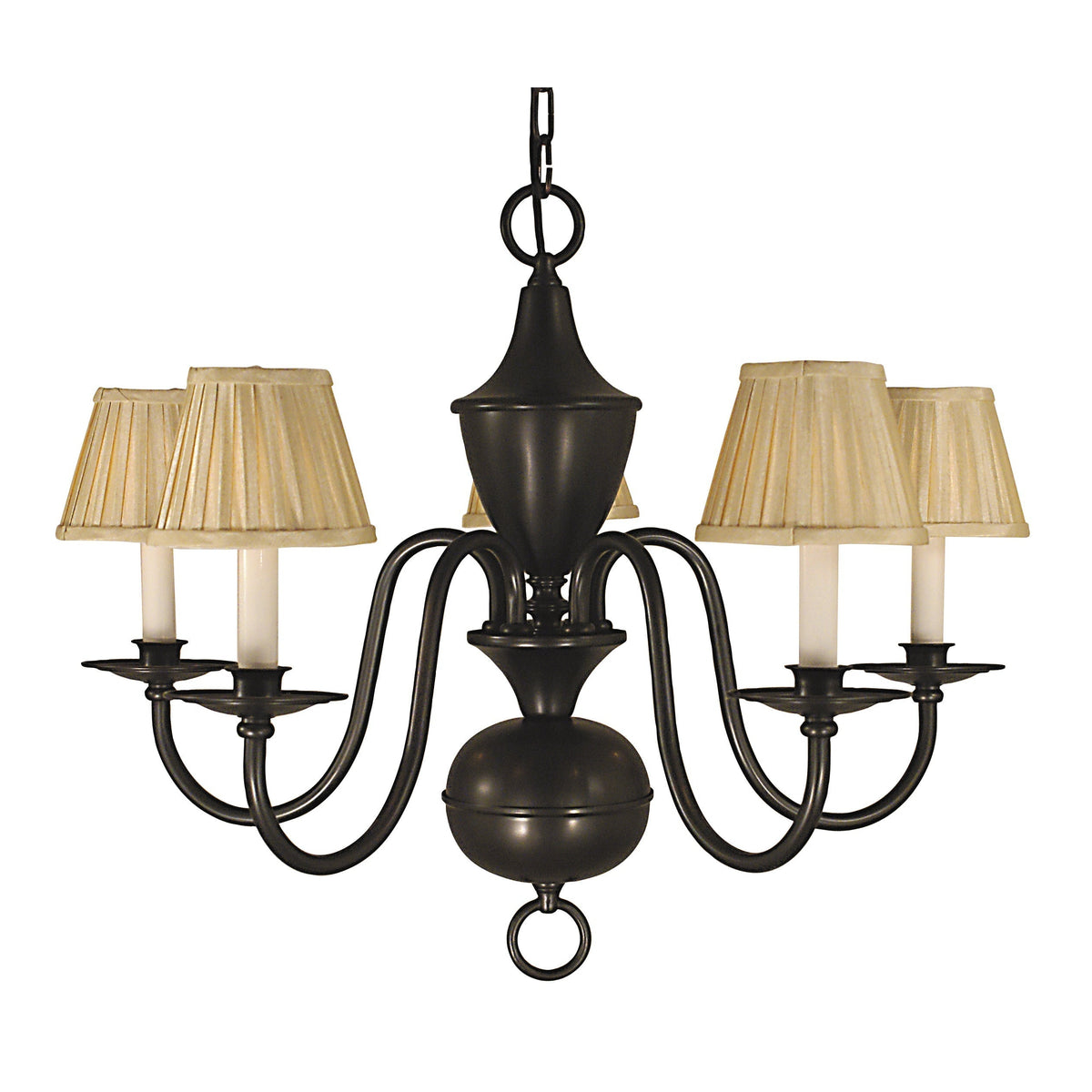 Framburg Jamestown 26" x 22" 5-Light Antique Brass Dining Chandelier With Beige Pleated Softback Shade