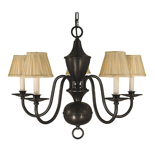 Framburg Jamestown 26" x 22" 5-Light Polished Brass Dining Chandelier With Beige Pleated Softback Shade