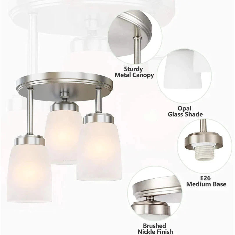 GZBtech Ceiling Light 3-Lights White Semi Flush Mount