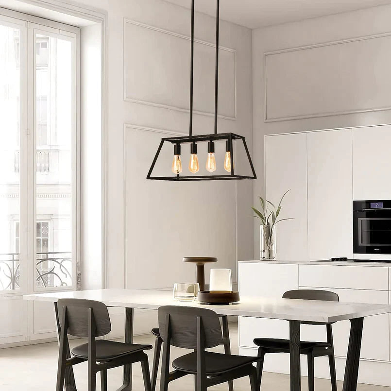 GZBtech Kitchen Island Linear Black 4-Lights Pendant