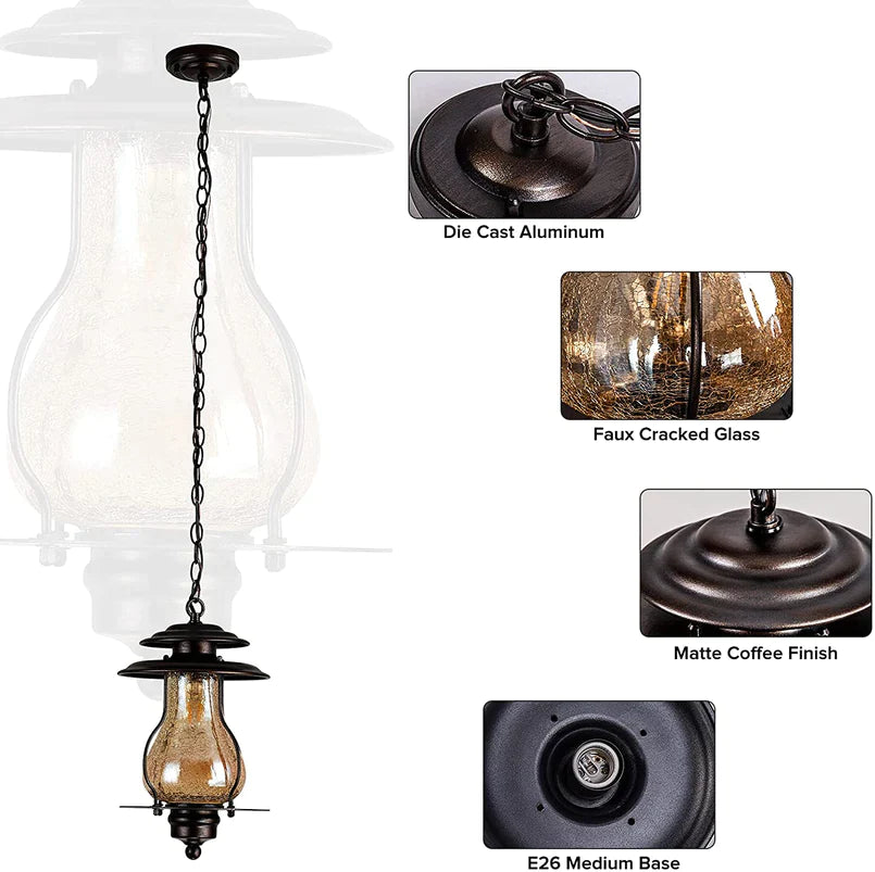 GZBtech Rustic Glass Lantern Outdoor Pendant Light
