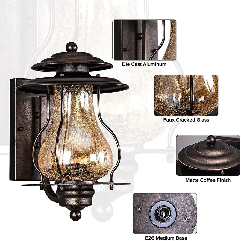 GZBtech Rustic Glass Lantern Outdoor Wall Sconce