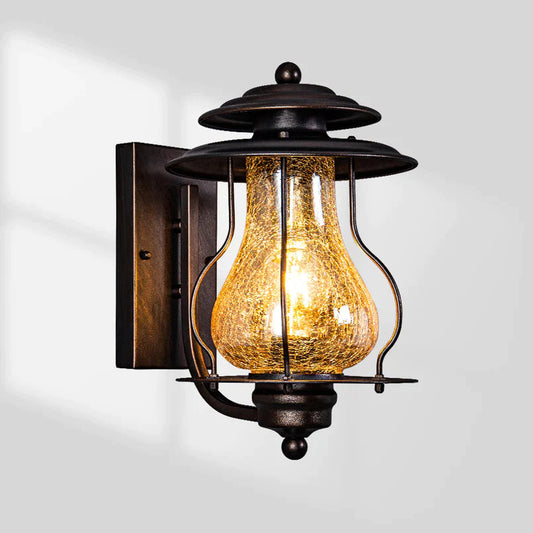 GZBtech Rustic Glass Lantern Outdoor Wall Sconce