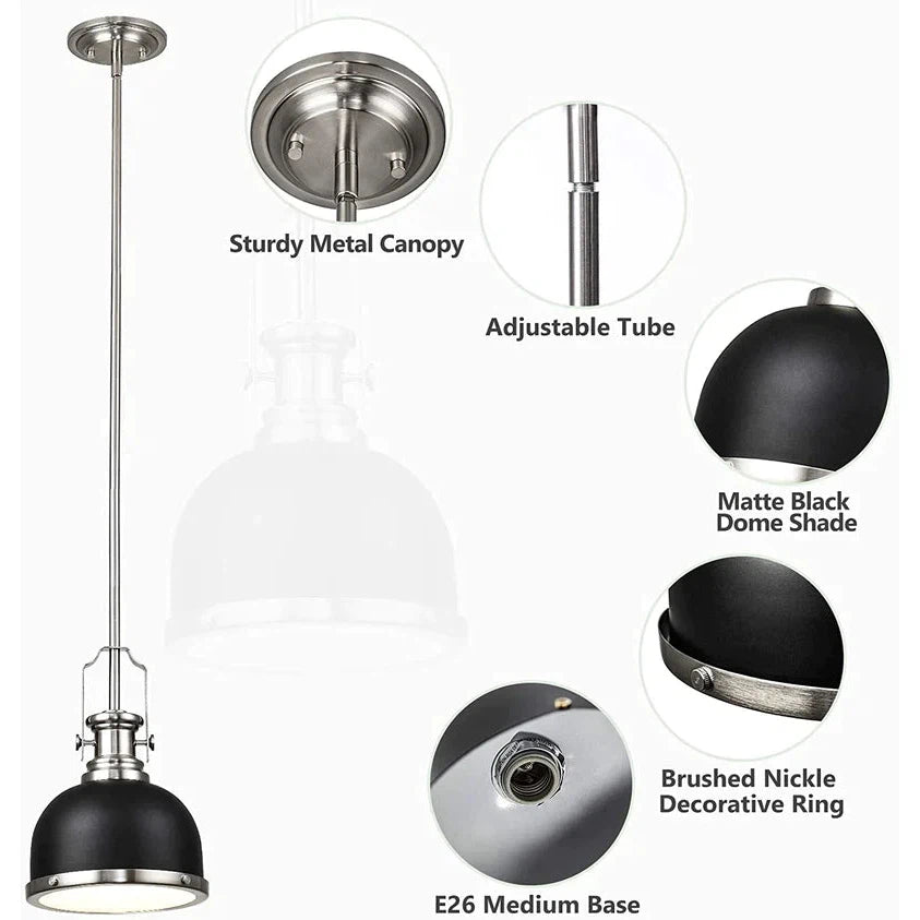 GZBtech Single Black Dome Pendant Light
