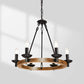 GZBtech Wood Wagon Wheel 23" 6-Light Round Chandelier