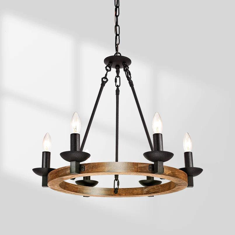 GZBtech Wood Wagon Wheel 23" 6-Light Round Chandelier