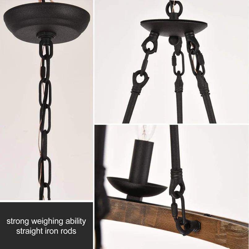 GZBtech Wood Wagon Wheel 23" 6-Light Round Chandelier