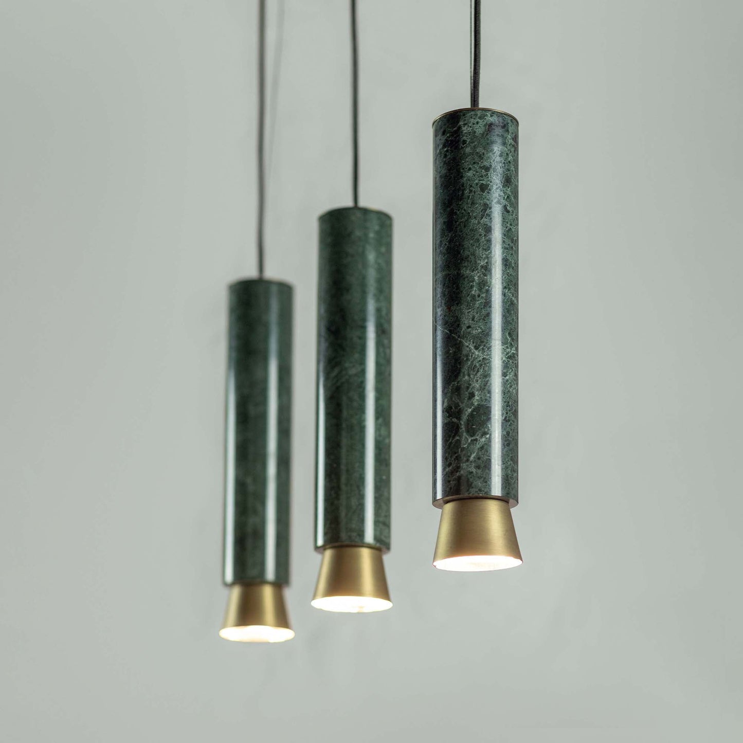 G.Luce Agua 2" 3-Light Guatemala Marble Body Pendant Light Set With Bronze Brass Shades