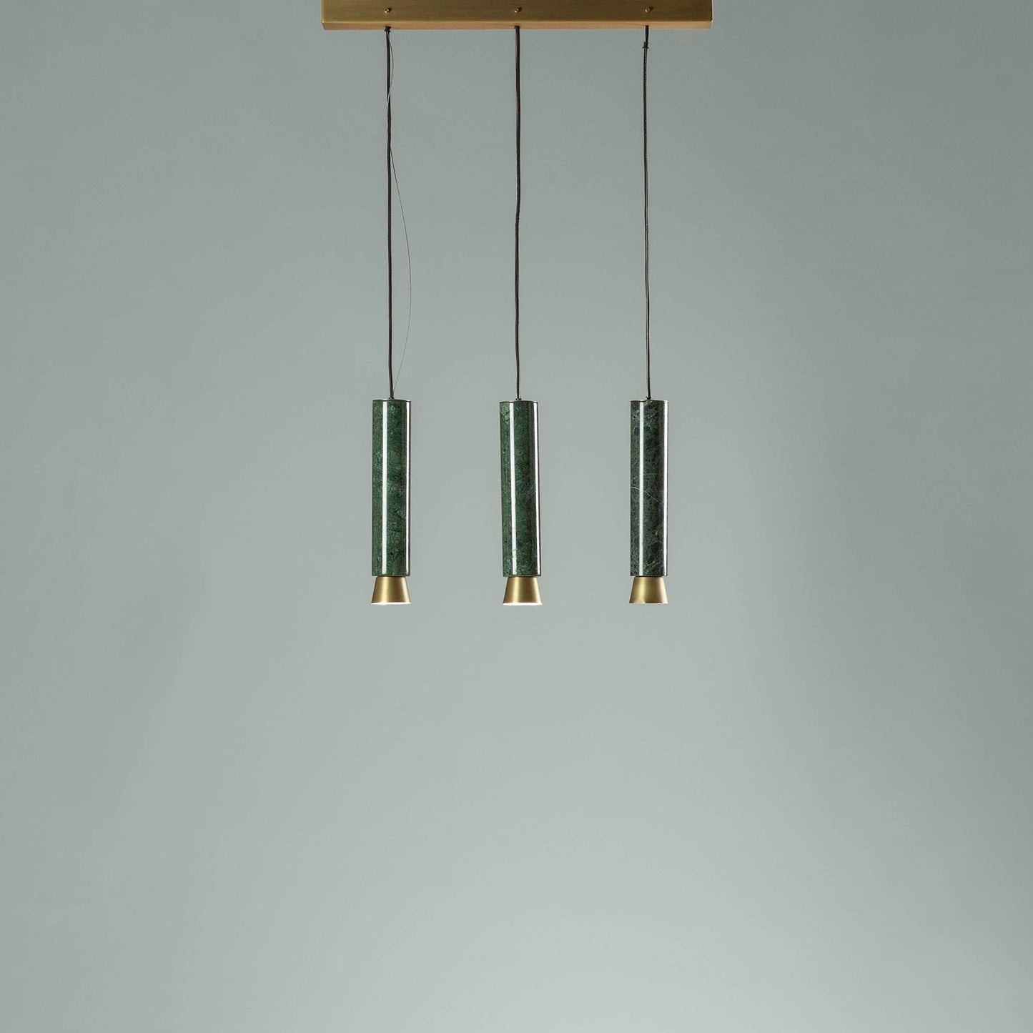 G.Luce Agua 2" 3-Light Guatemala Marble Body Pendant Light Set With Bronze Brass Shades