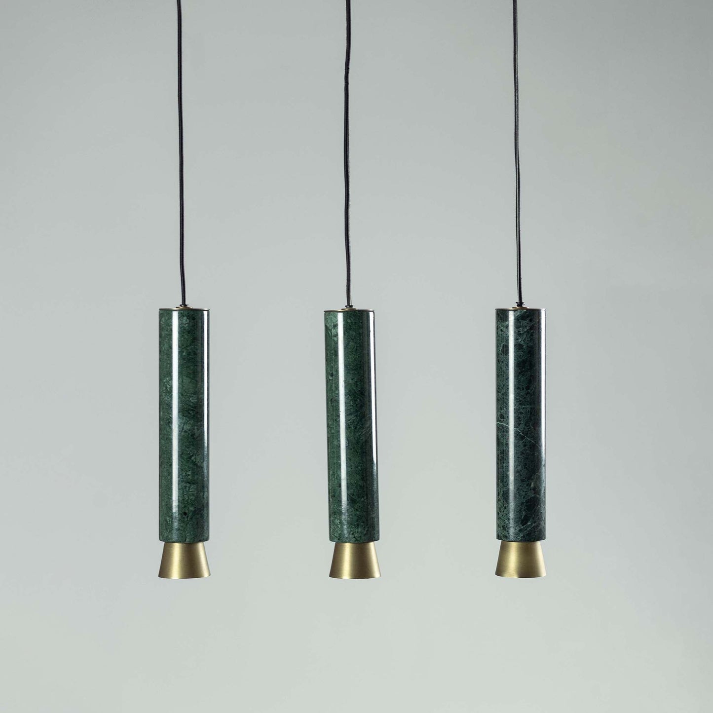 G.Luce Agua 2" 3-Light Guatemala Marble Body Pendant Light Set With Bronze Brass Shades