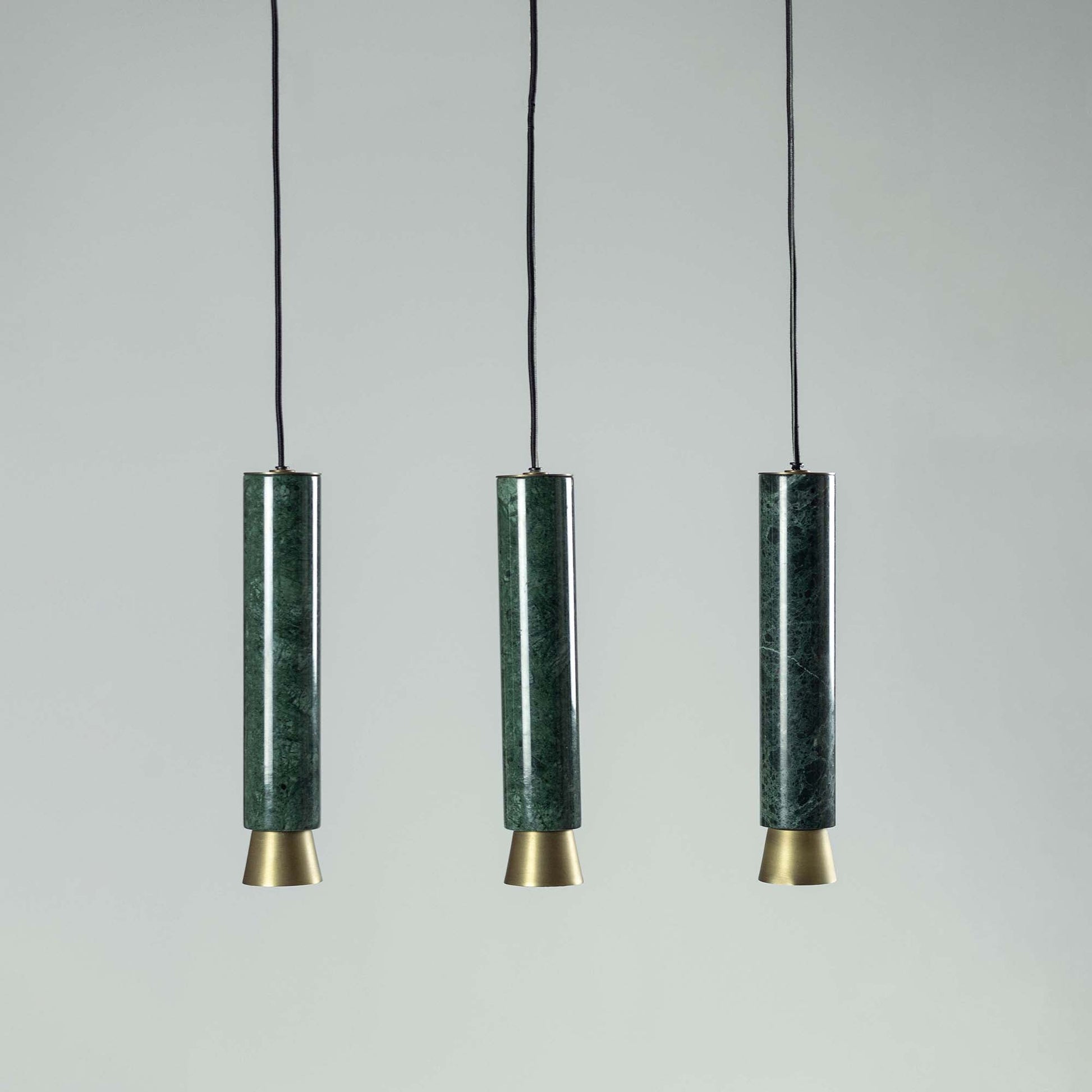 G.Luce Agua 2" 3-Light Guatemala Marble Body Pendant Light Set With Bronze Brass Shades