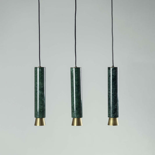 G.Luce Agua 2" 3-Light Guatemala Marble Body Pendant Light Set With Bronze Brass Shades