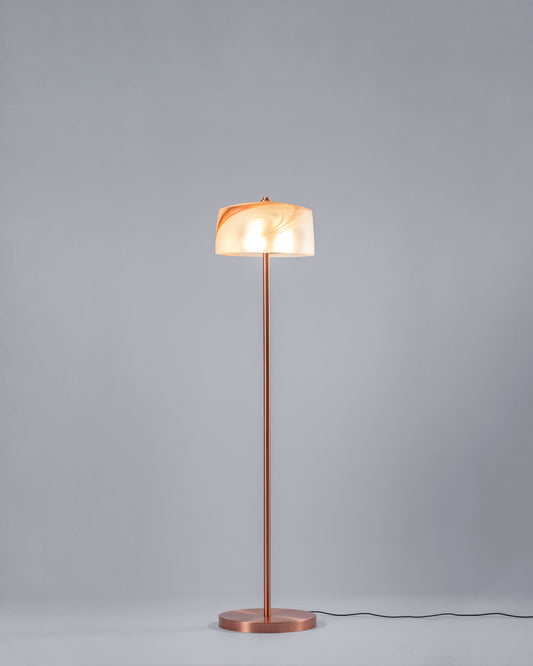 G.Luce Aura 62" 1-Light Satin Light Gold, Copper Or Bronze Finish Floor Lamp With Decorative Glass Shade