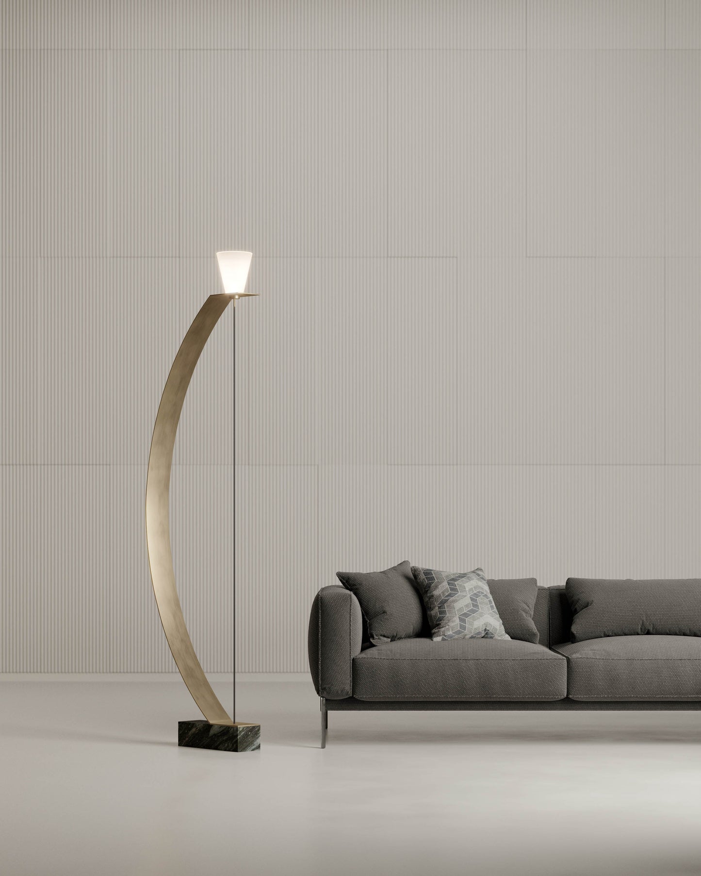 G.Luce Balestra 80" 1-Light Satin Light Gold Finish Floor Lamp With Marble & Brass Base