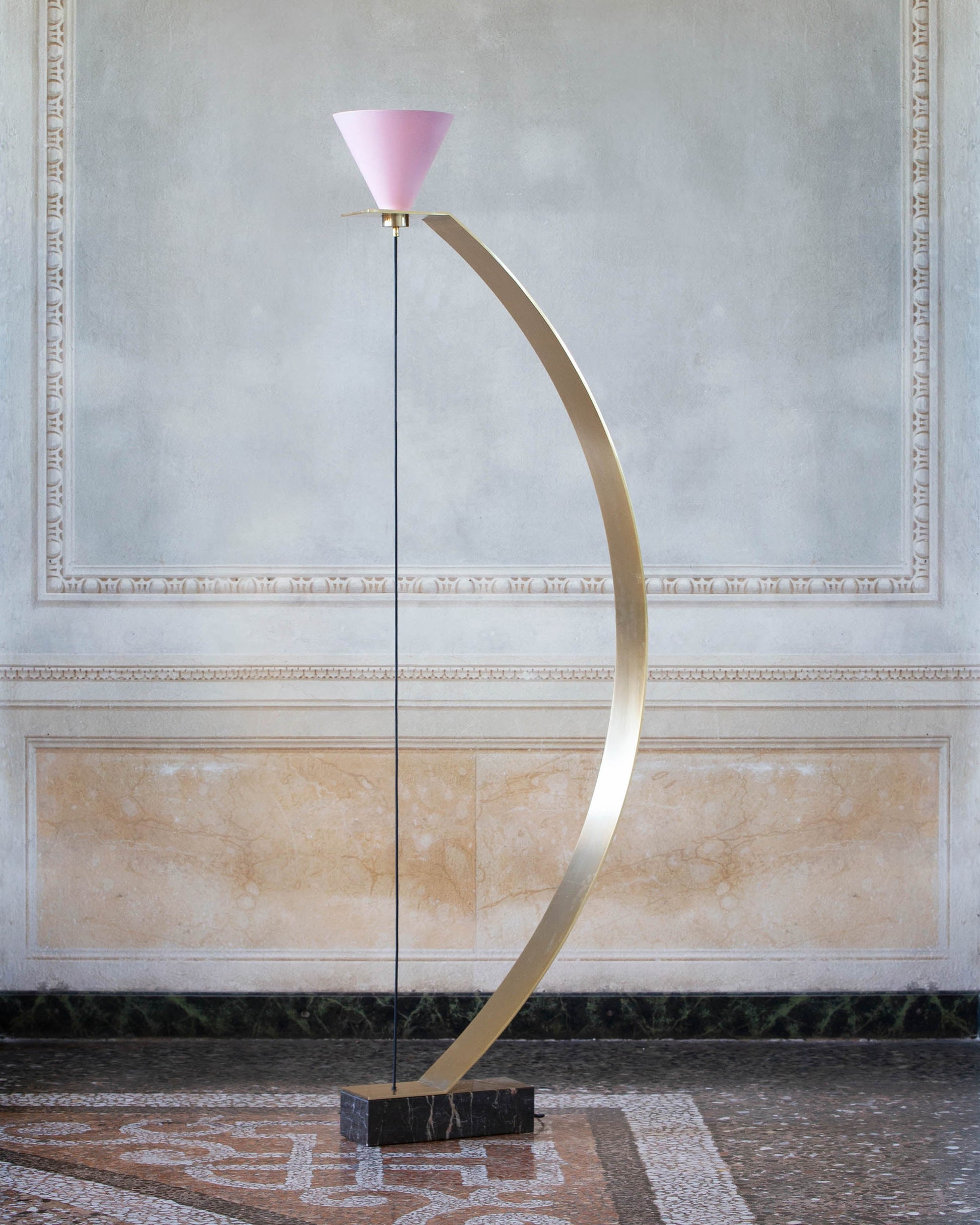 G.Luce Balestra 80" 1-Light Satin Light Gold Finish Floor Lamp With Marble & Brass Base