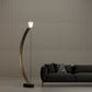 G.Luce Balestra 80" 1-Light Satin Light Gold Finish Floor Lamp With Marble & Brass Base