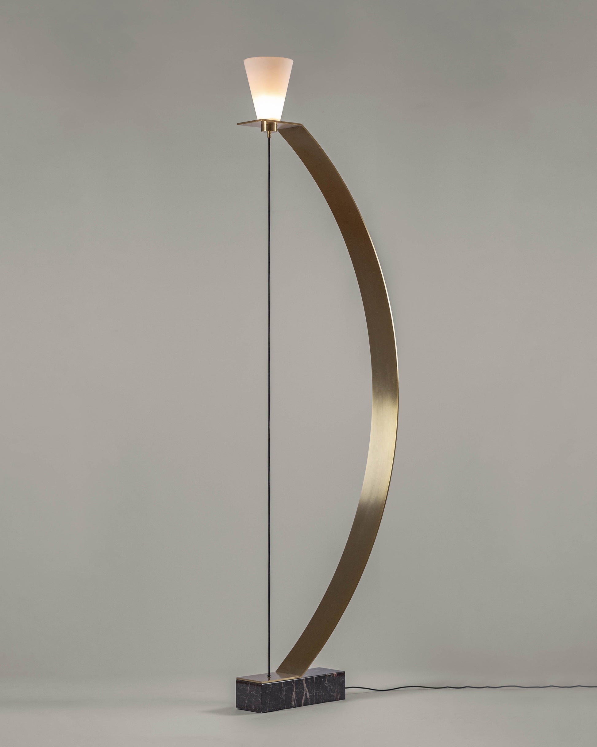 G.Luce Balestra 80" 1-Light Satin Light Gold Finish Floor Lamp With Marble & Brass Base