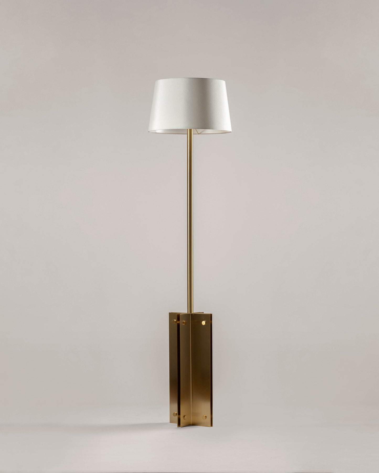 G.Luce Empire Brass In A Light Satin Gold Or Bronze Finish Floor Lamp With Percalline Lampshade