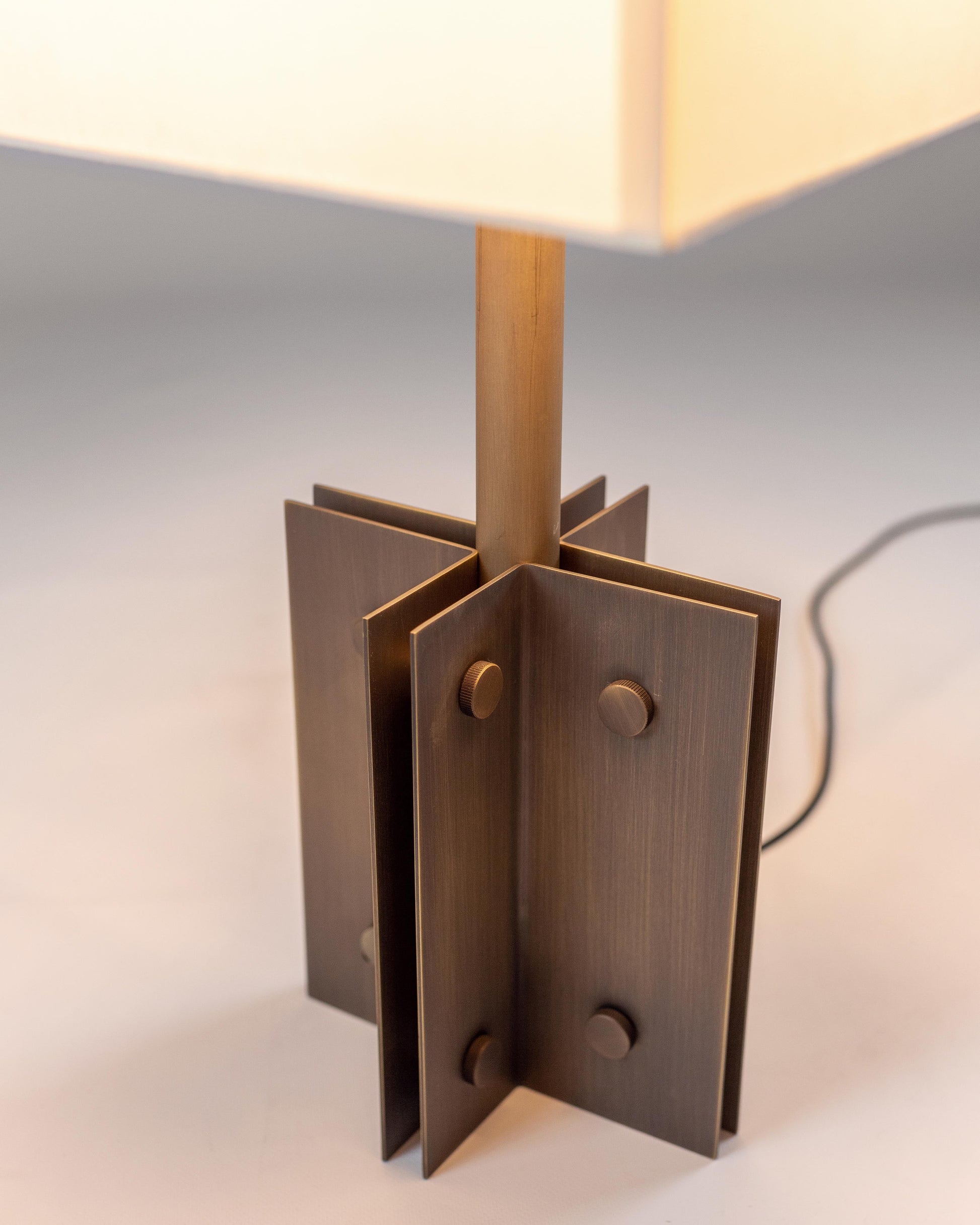G.Luce Empire Brass In A Light Satin Gold Or Bronze Finish Table Lamp With Percalline Lampshade
