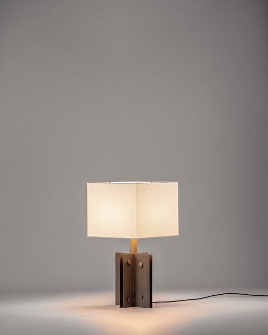 G.Luce Empire Brass In A Light Satin Gold Or Bronze Finish Table Lamp With Percalline Lampshade