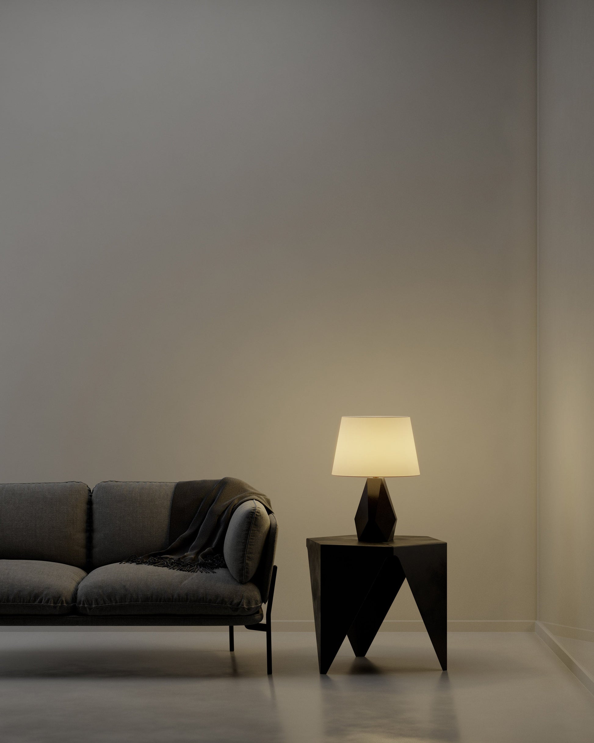 G.Luce Gea Glossy Black Maple Table Lamp With Percaline Shade