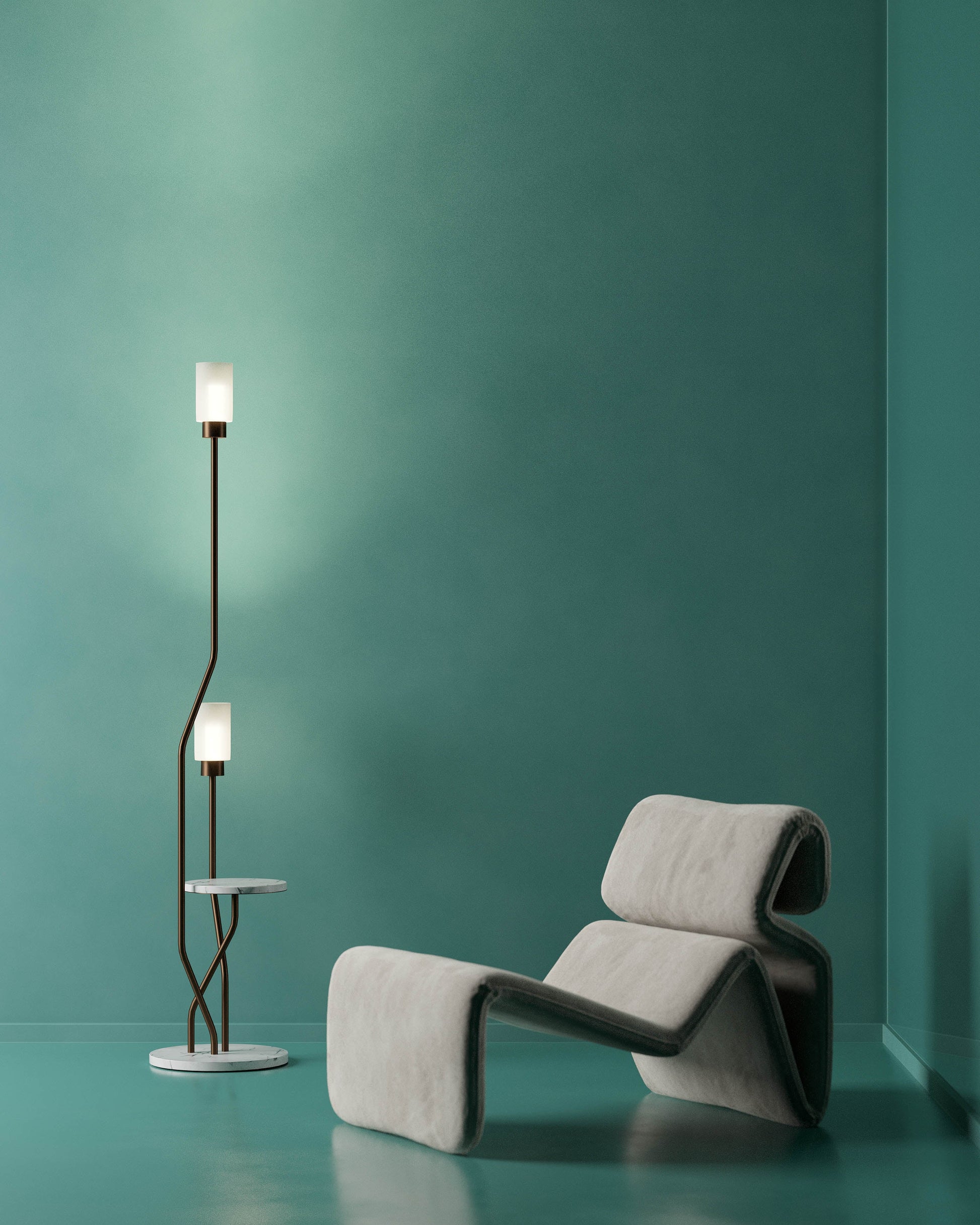 G.Luce Ivy Light Satin Gold Finish & Emperador Marble Floor Lamp