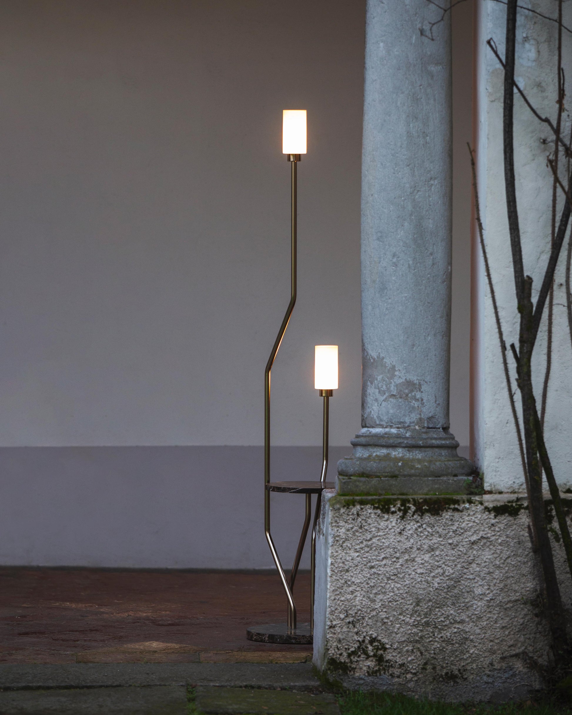 G.Luce Ivy Light Satin Gold Finish & Emperador Marble Floor Lamp