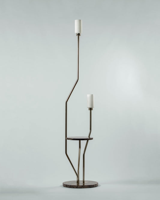 G.Luce Ivy Light Satin Gold Finish & Emperador Marble Floor Lamp