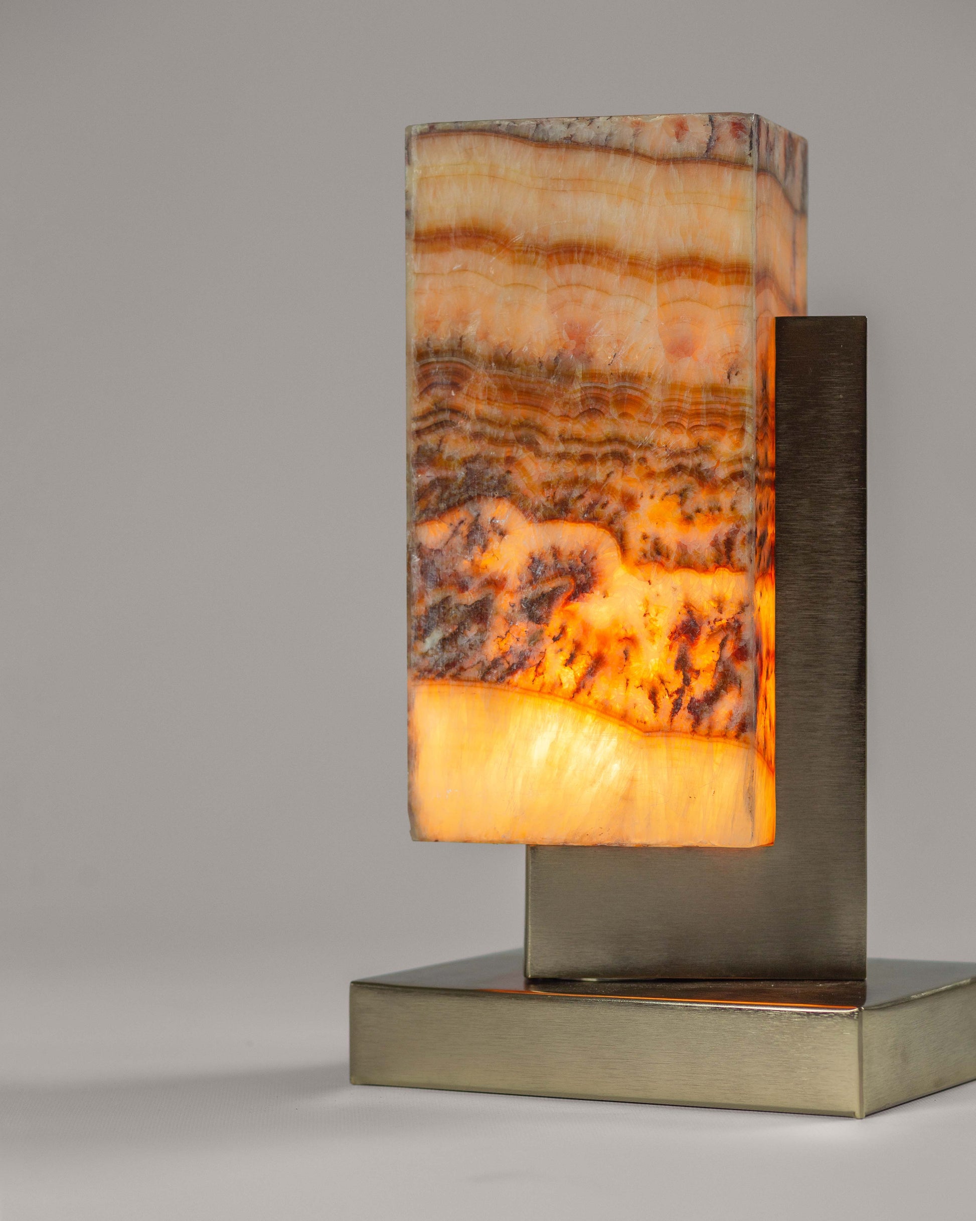 G.Luce Naica Satin Gold Finish Table Lamp With Tiger Onyx Diffuser