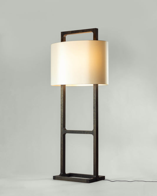 G.Luce Tour 69" Natural Brushed Oak Floor Lamp With Percalline Shade