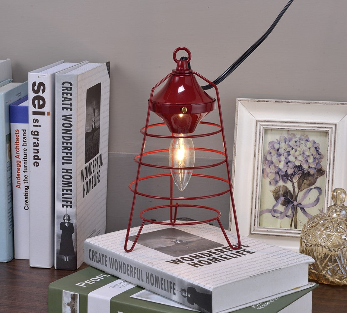 HomeRoots 10" Modern Lantern Bedside Table Lamp in Red Finish