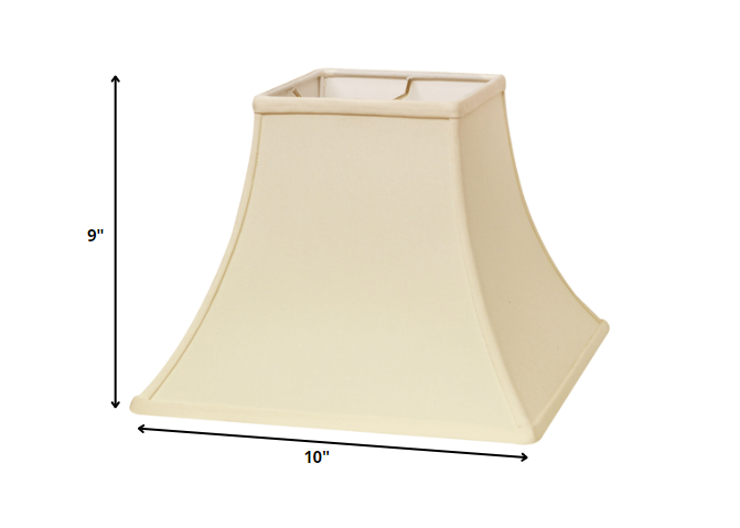 HomeRoots 10" Premium Square Bell Slanted No Slub Lampshade in Ivory Finish