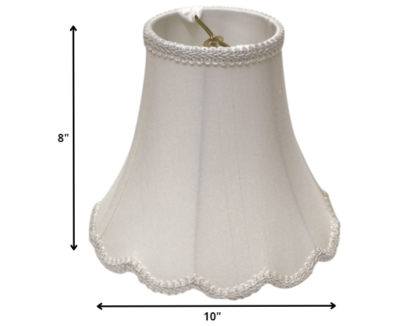 HomeRoots 10" Slanted Scallop Bell Monay Shantung Lampshade in White Finish