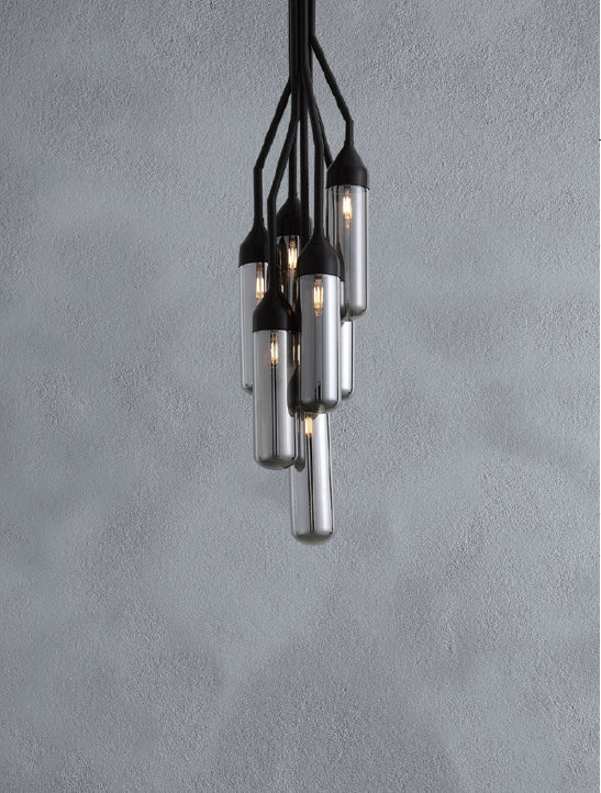 HomeRoots 10.5" x 10.5" x 48" Carbon Steel Pendant Lamp in Black Finish