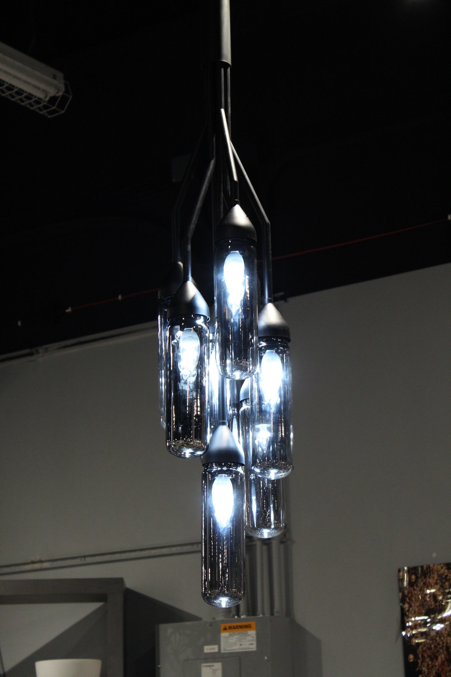 HomeRoots 10.5" x 10.5" x 48" Carbon Steel Pendant Lamp in Black Finish