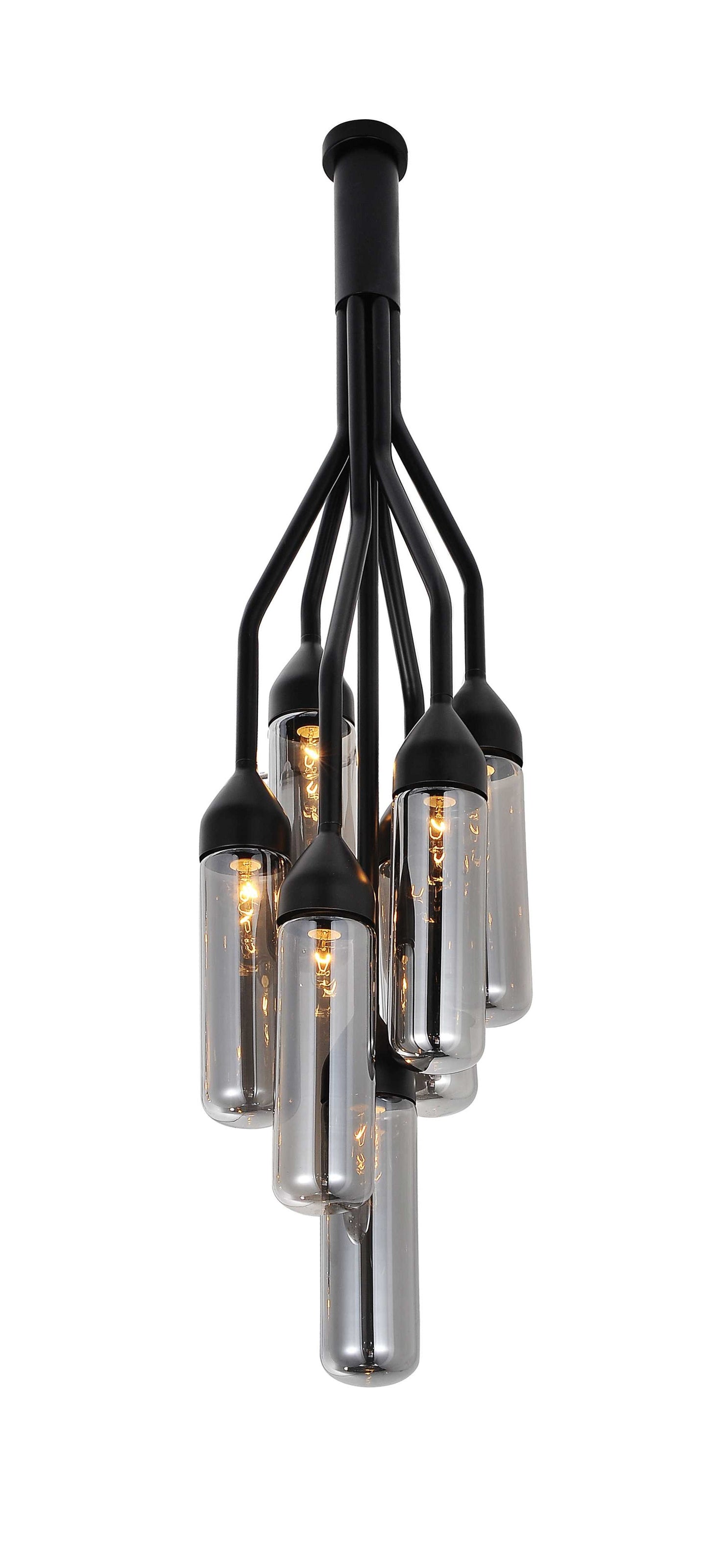 HomeRoots 10.5" x 10.5" x 48" Carbon Steel Pendant Lamp in Black Finish