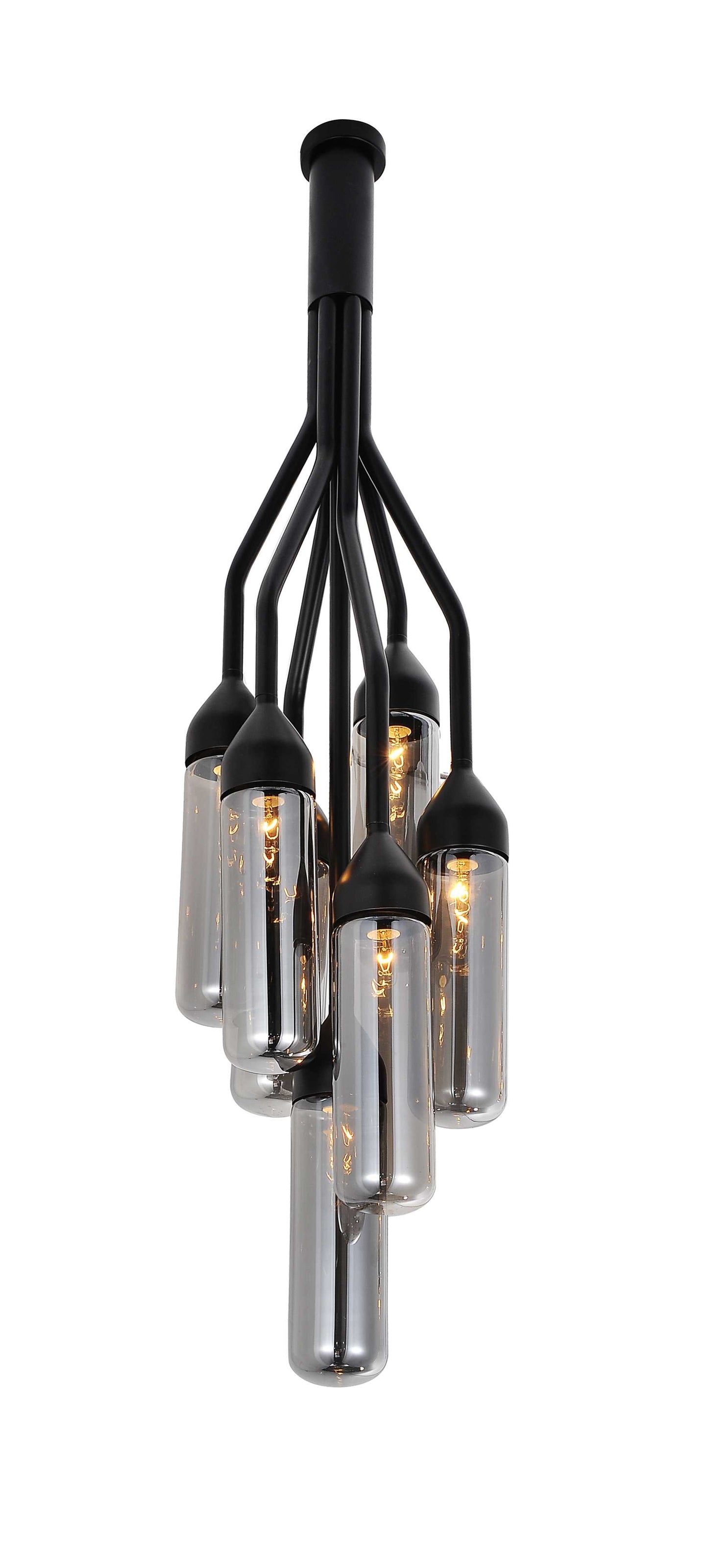 HomeRoots 10.5" x 10.5" x 48" Carbon Steel Pendant Lamp in Black Finish