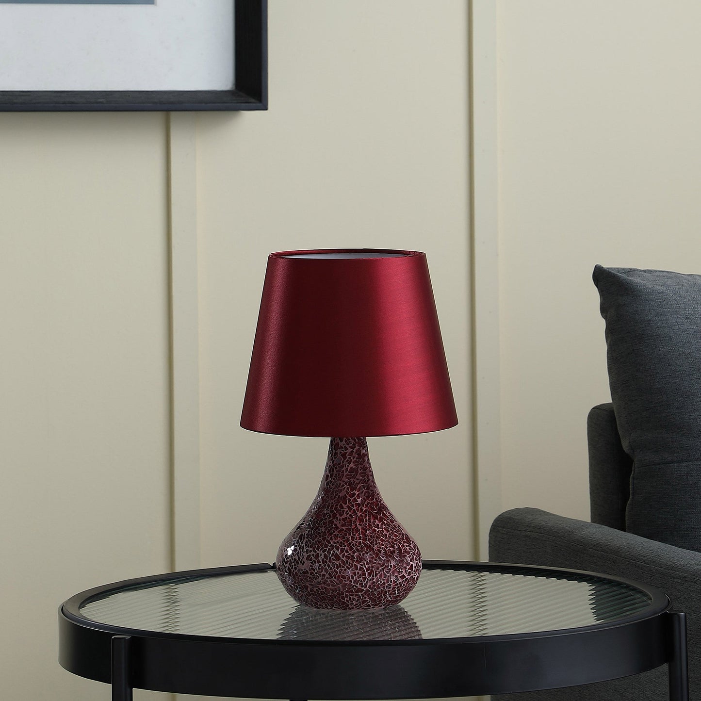 HomeRoots 11" Table Lamp With Burgundy Globe Shade and Red Finish