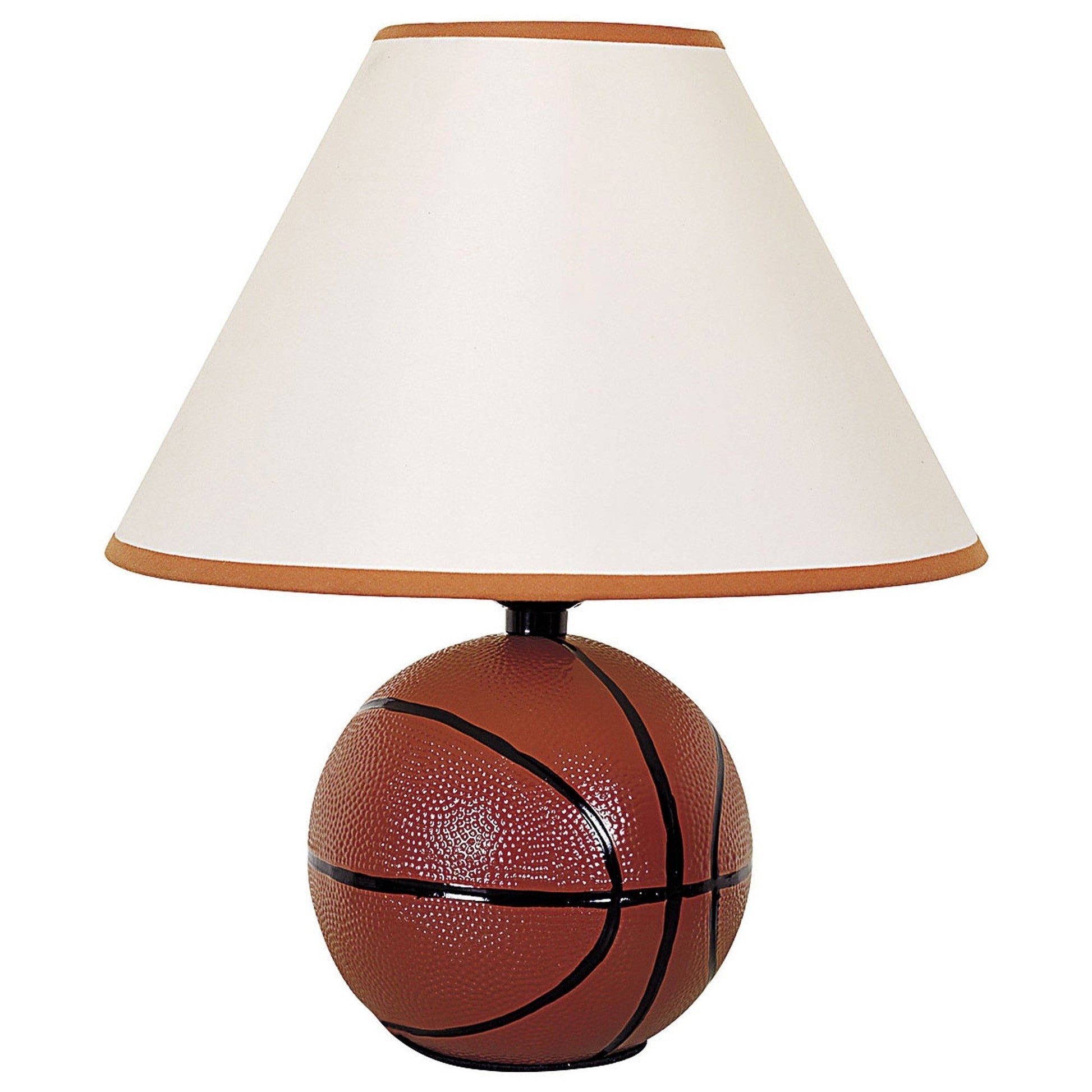 HomeRoots 12 Basketball Shaped Table Lamp With White Shade and Orange Ceramic Finish