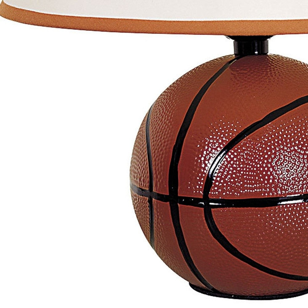 HomeRoots 12 Basketball Shaped Table Lamp With White Shade and Orange Ceramic Finish