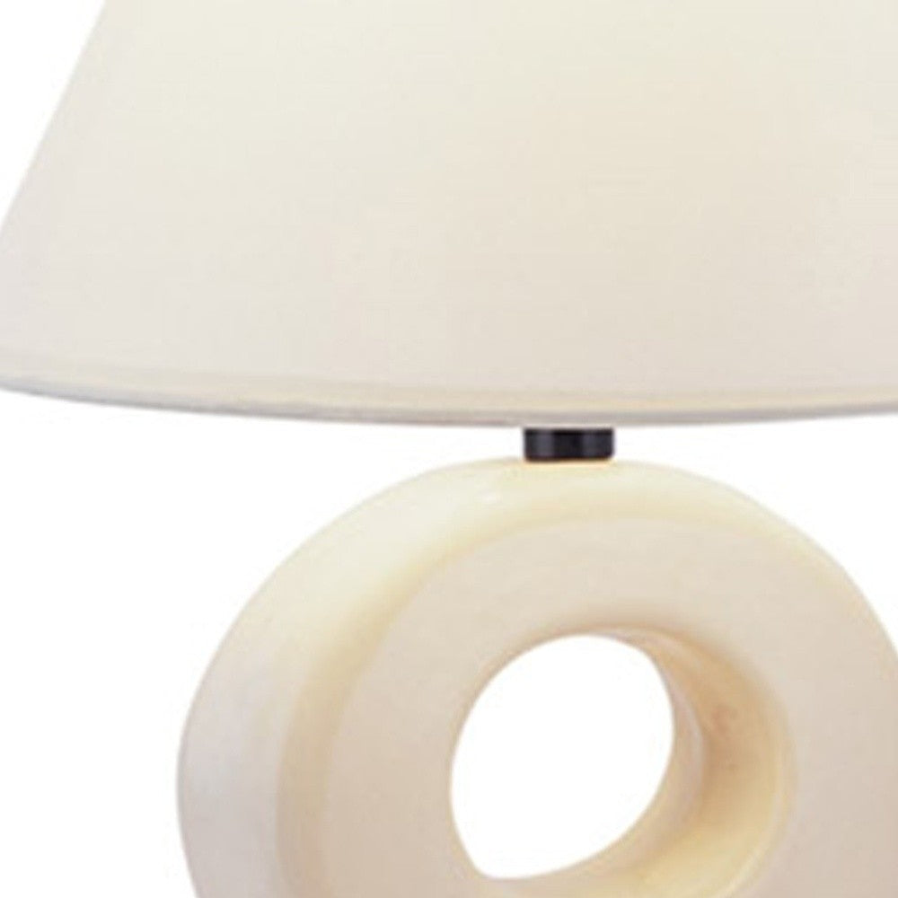 HomeRoots 12" Beige Ceramic Bedside Table Lamp With White Empire Shade