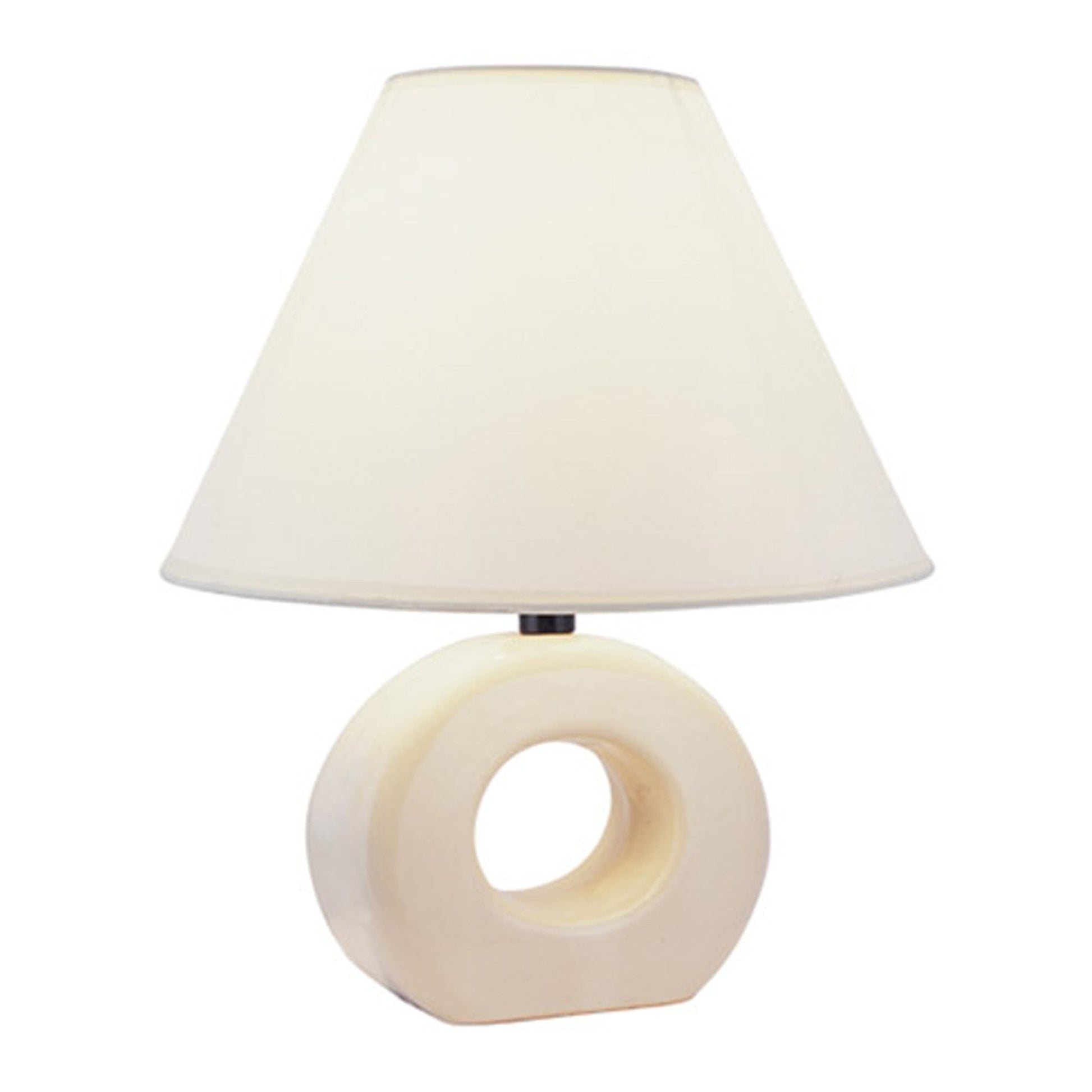 HomeRoots 12" Beige Ceramic Bedside Table Lamp With White Empire Shade