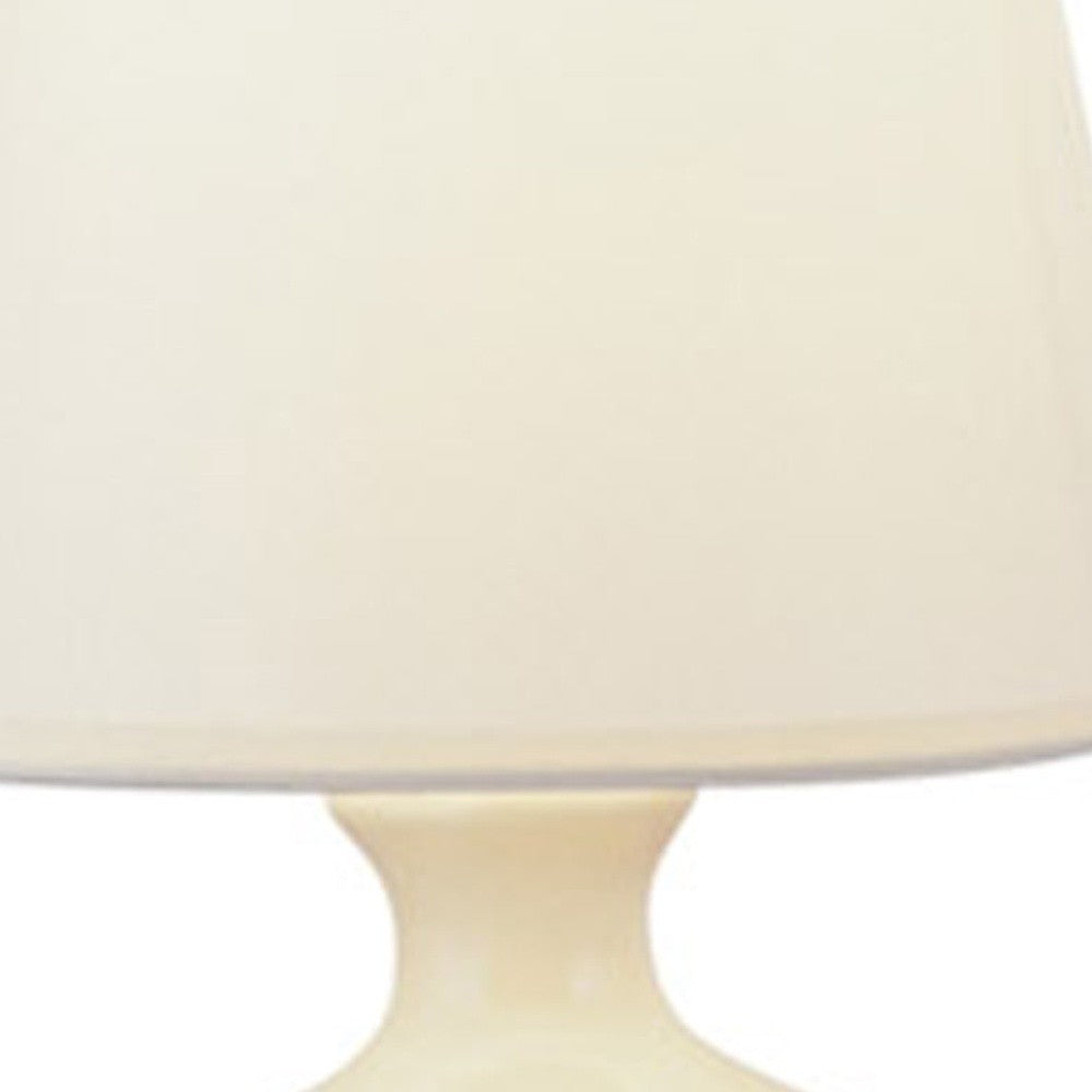 HomeRoots 12" Beige Ceramic Bedside Table Lamp With White Shade