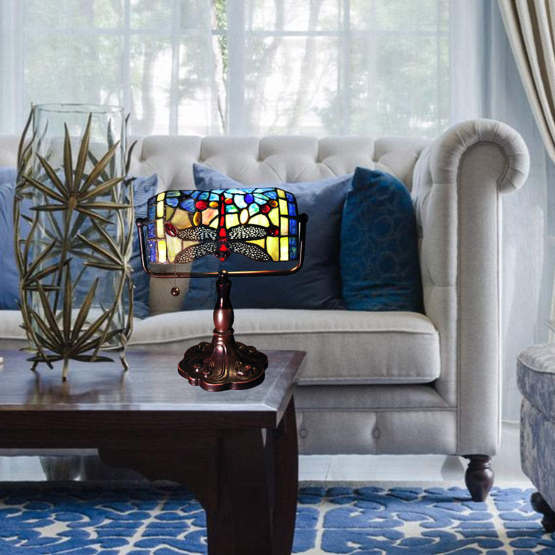 HomeRoots 12" Blue Dragonfly Accent Lamp In Bronze Finish