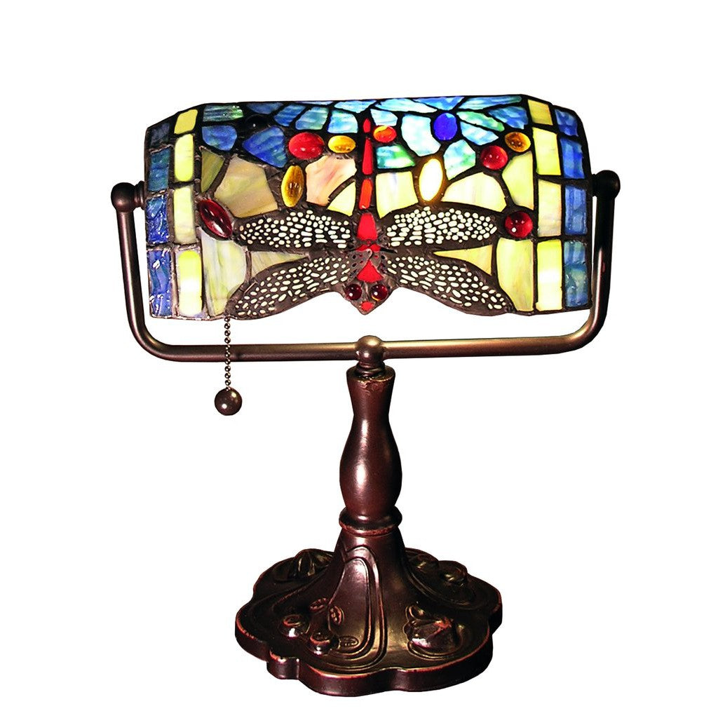 HomeRoots 12" Blue Dragonfly Accent Lamp In Bronze Finish